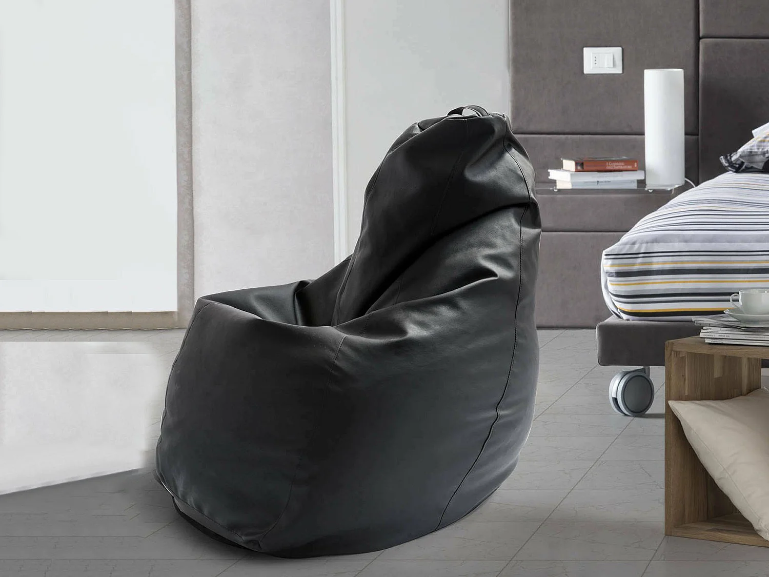 Talamo Italia Pouf Annachiara 70x70x110h cm Zwart Zitzak Structuur in Stof, Vulling Stof Made in Italy