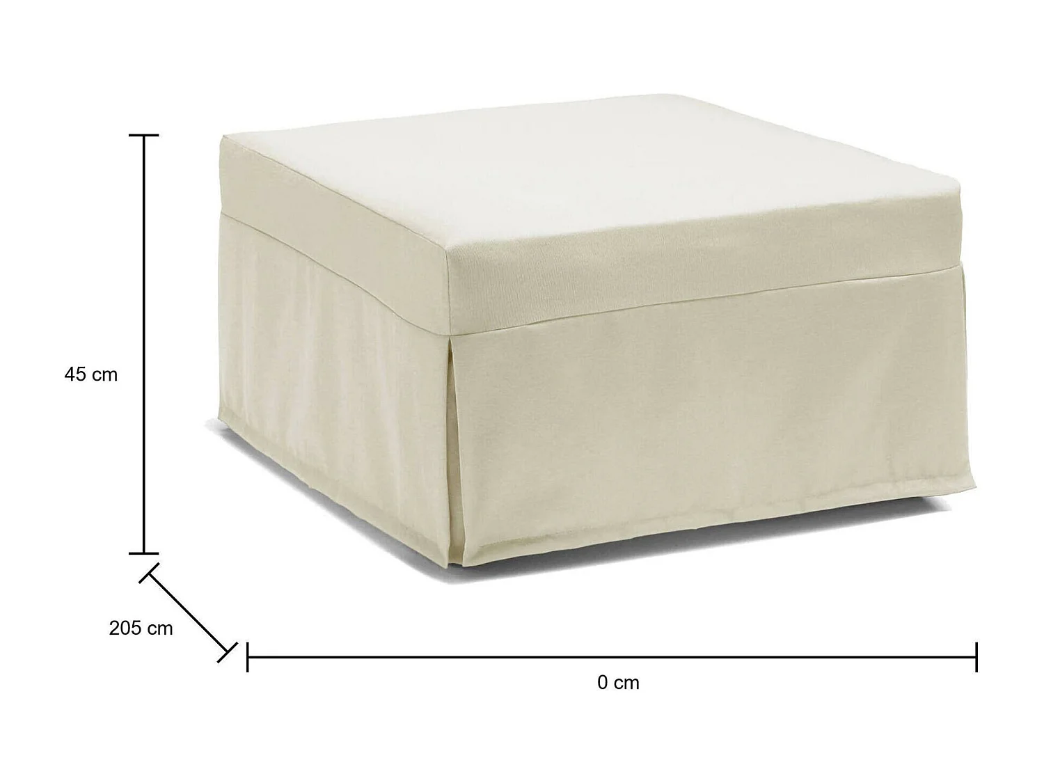 Ancilla opklapbed, Poef om te bouwen tot een eenpersoonsbed, Poef in woonkamerstof, 100% Made in Italy, 80x80h45 cm, Crème