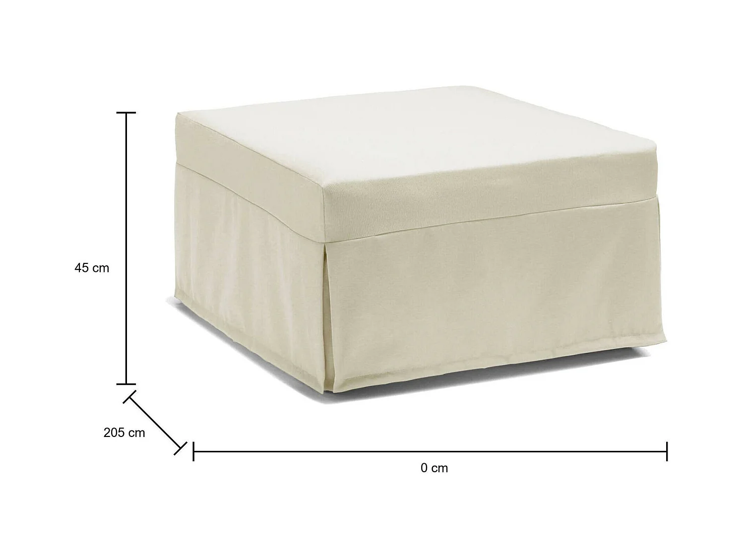 Cama plegable Ancilla, Puf convertible en cama individual, Puf de tela para salón, 100% Made in Italy, 80x80h45 cm, Crema