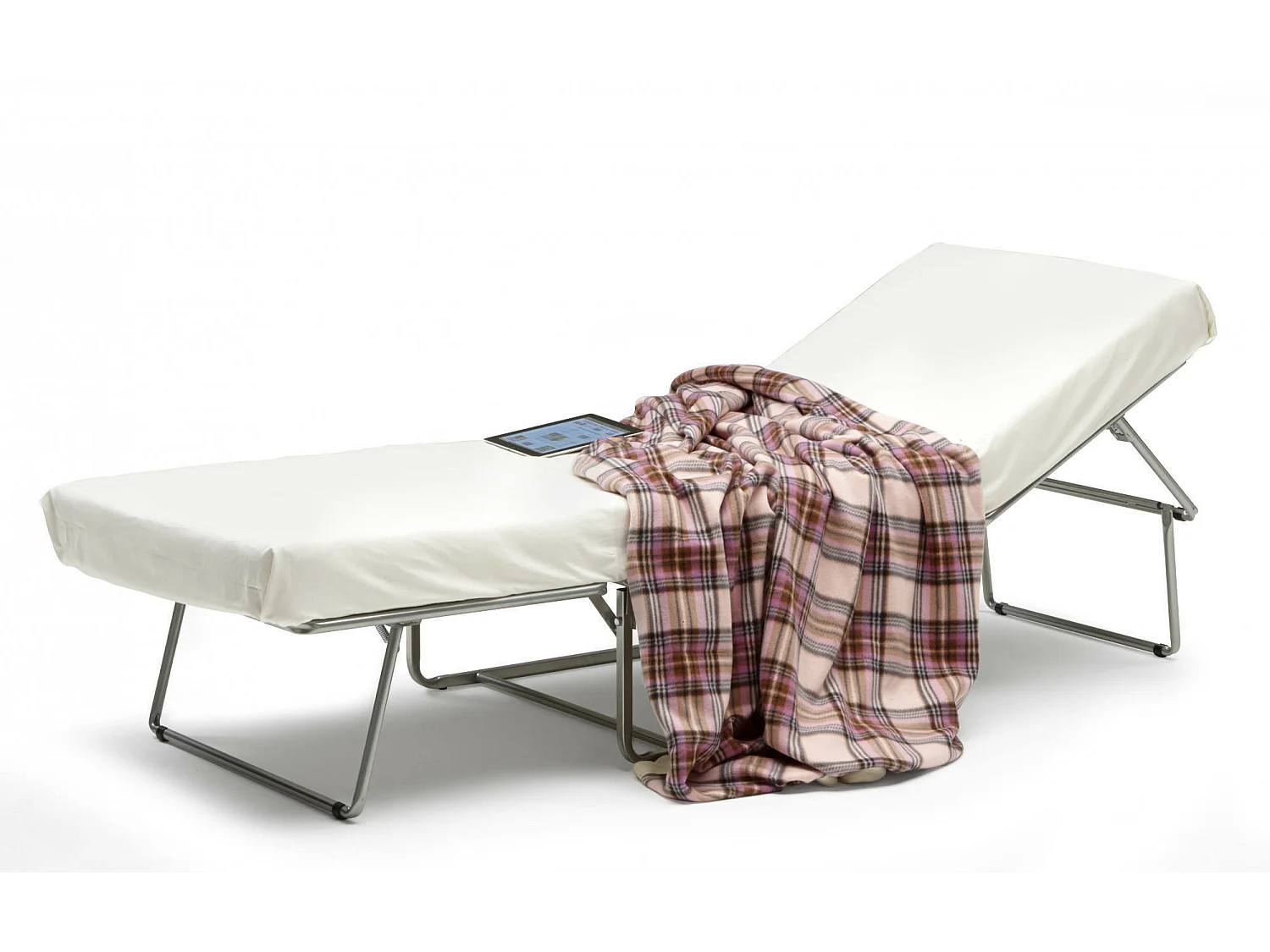 Ancilla Klappbett, Hocker, der in ein Einzelbett umgewandelt werden kann, Stoffhocker für das Wohnzimmer, 100 % Made in Italy, 80 x 80 x 45 cm, Creme