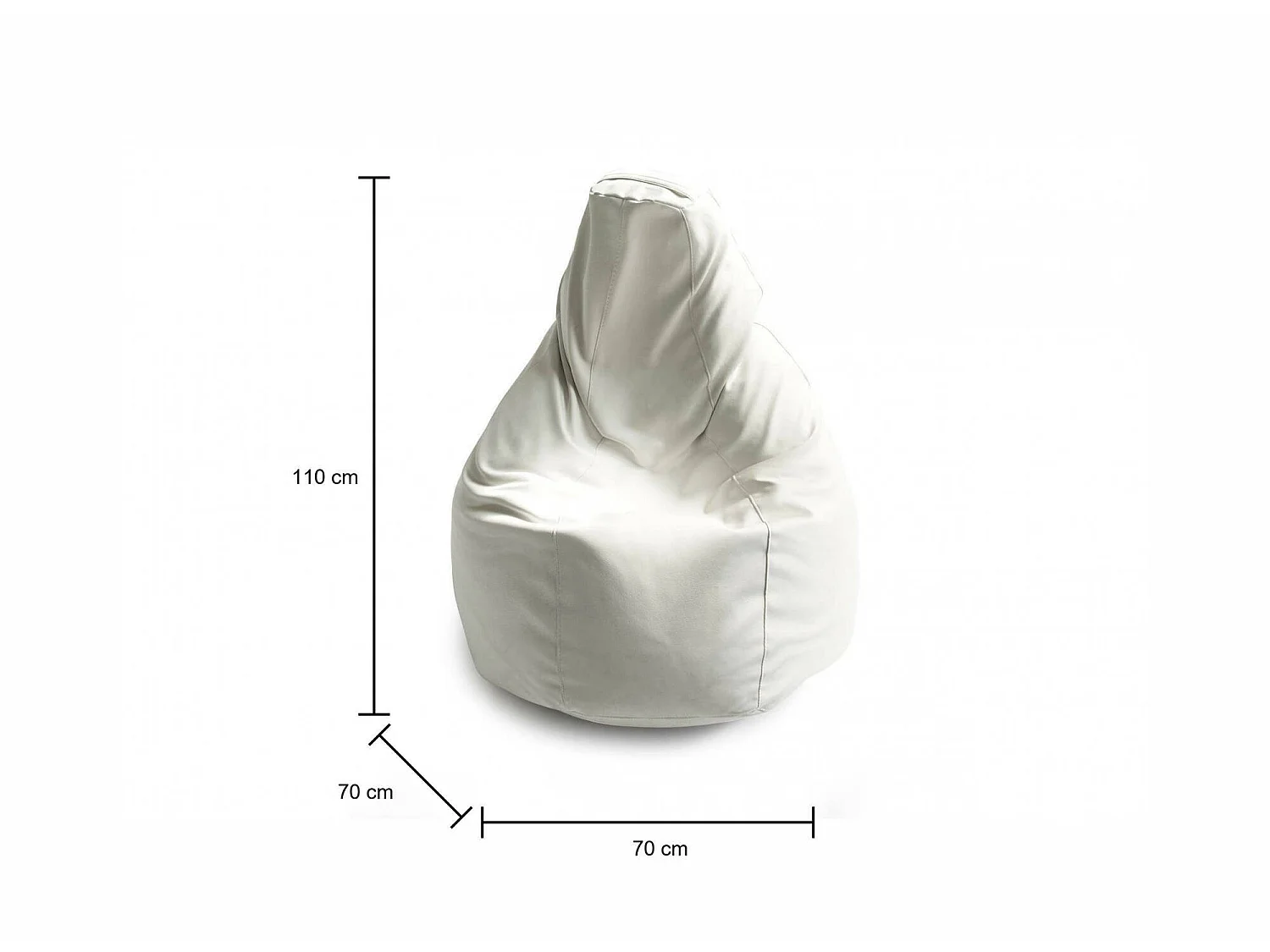 Pouf Annachiara, Pouf a sacco, Poltrona a sacco in ecopelle, 100% Made in Italy, 70x70h110 cm, Bianco