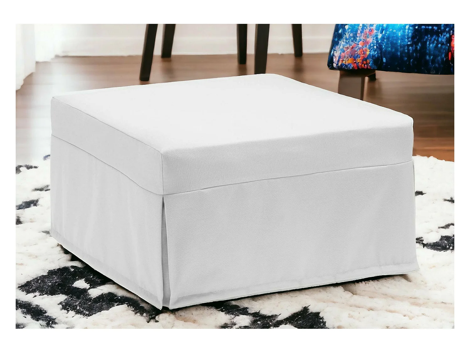 Ancilla opklapbed, Poef om te bouwen tot een eenpersoonsbed, Poef in woonkamerstof, 100% Made in Italy, 80x80h45 cm, Wit
