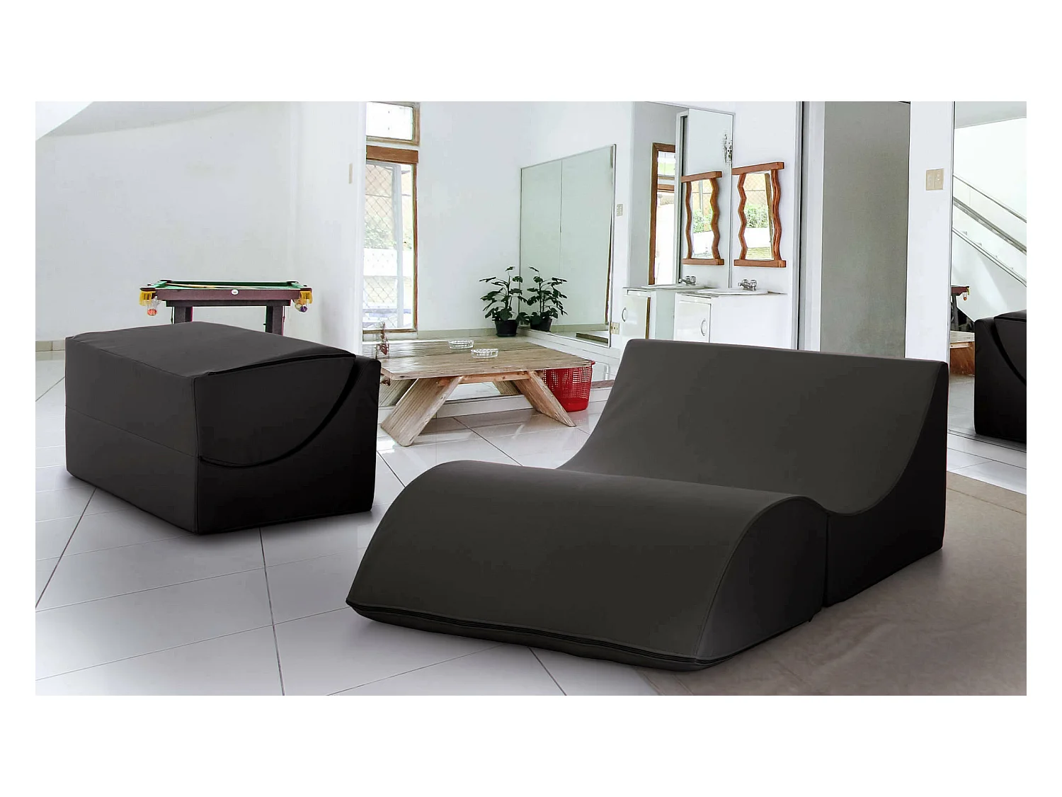 Lit pliant Annabella, Pouf transformable en lit double, Méridienne en éco-cuir, 100% Made in Italy, 100x200h70 cm, Noir