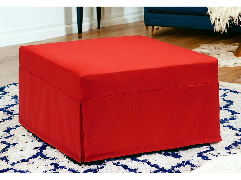 Ancilla opklapbed, Poef om te bouwen tot een eenpersoonsbed, Poef in woonkamerstof, 100% Made in Italy, 80x80h45 cm, Rood