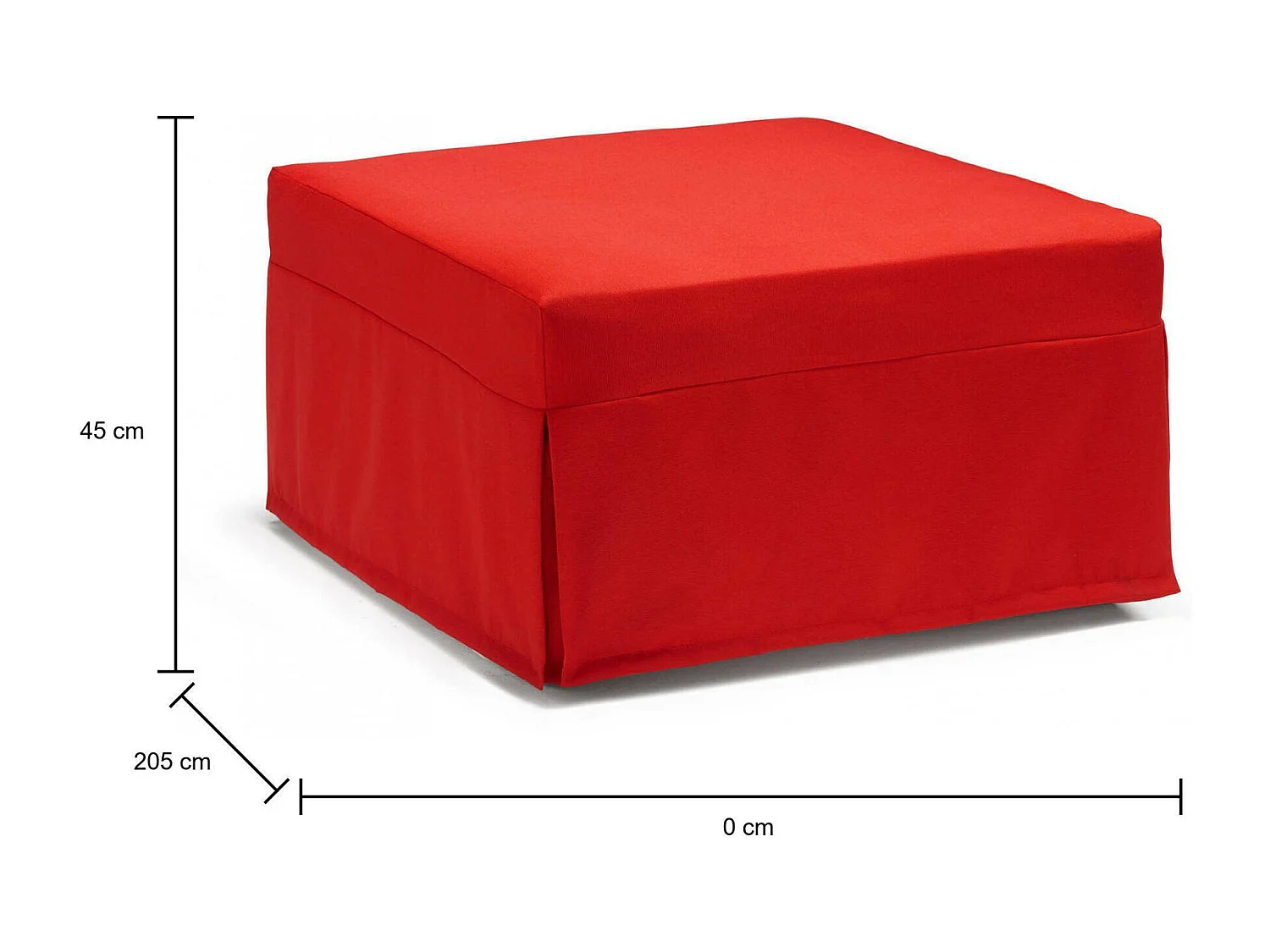 Lit pliant Ancilla, Pouf transformable en lit simple, Pouf de salon en tissu, 100% Made in Italy, 80x80h45 cm, Rouge