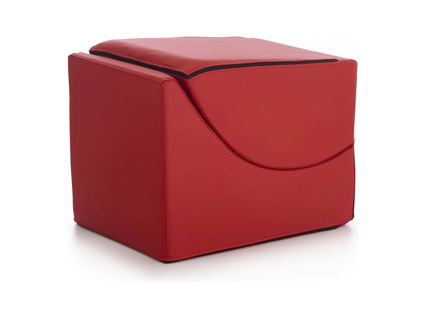 Lit pliant Andreina, Pouf transformable en lit simple, Méridienne en éco-cuir, 100% Made in Italy, 130x50h50 cm, Rouge