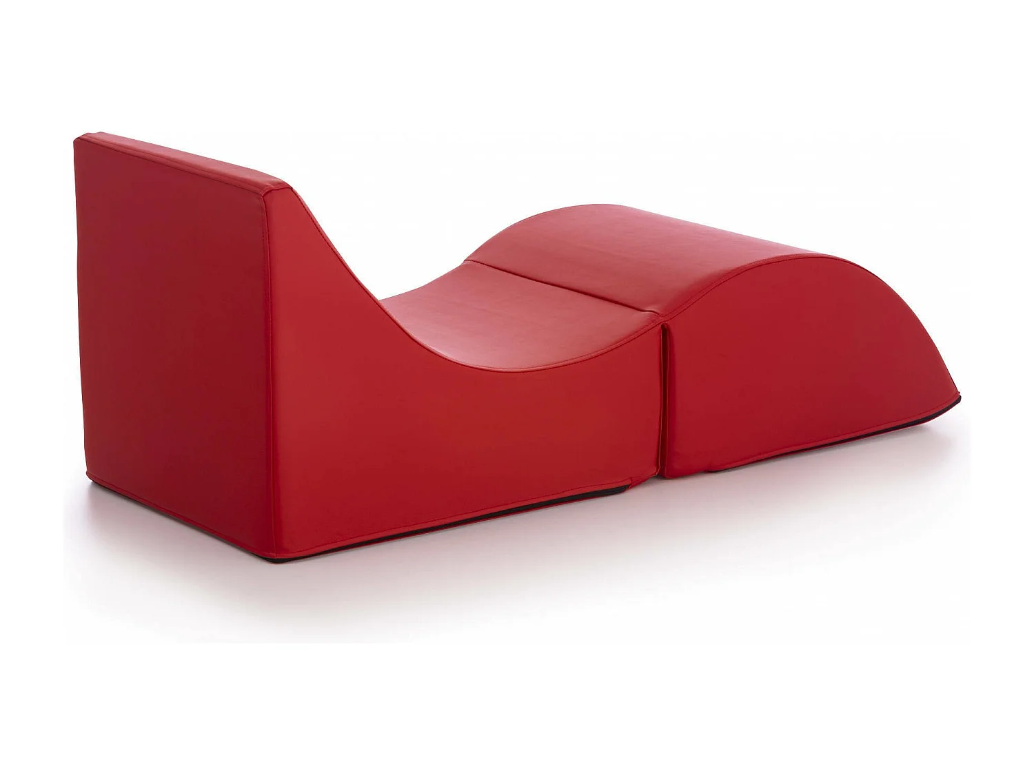 Lit pliant Andreina, Pouf transformable en lit simple, Méridienne en éco-cuir, 100% Made in Italy, 130x50h50 cm, Rouge
