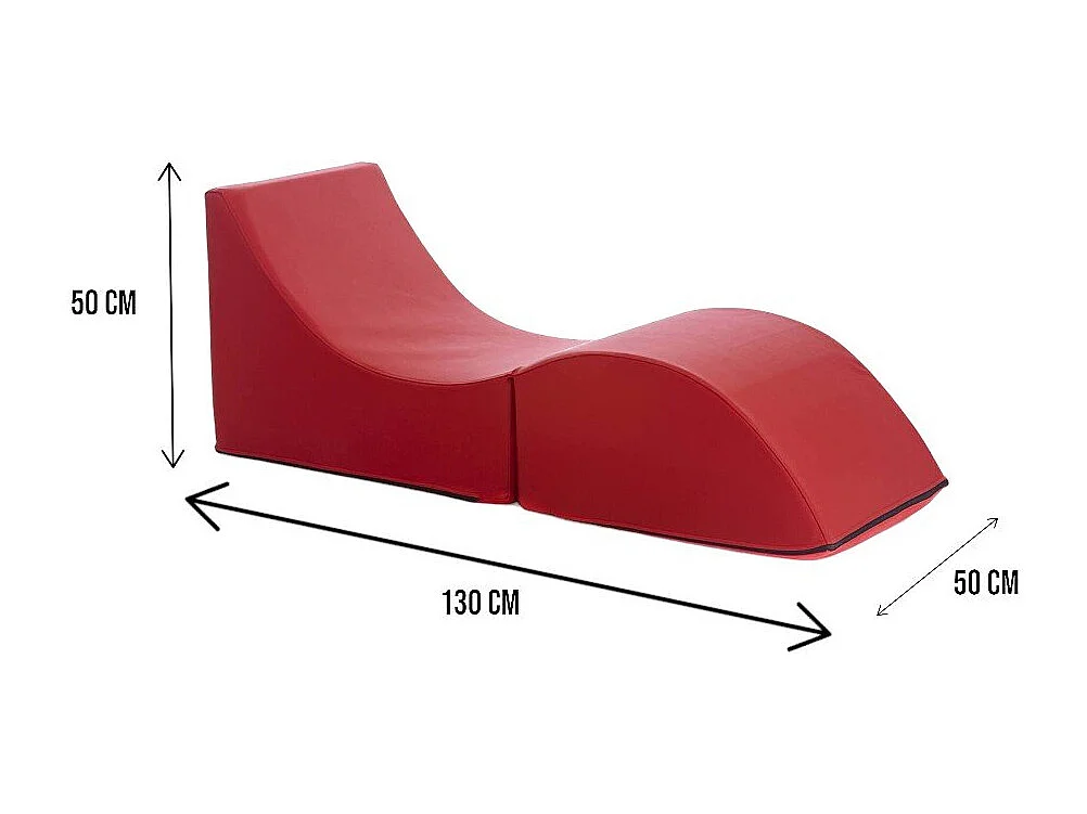 Lit pliant Andreina, Pouf transformable en lit simple, Méridienne en éco-cuir, 100% Made in Italy, 130x50h50 cm, Rouge