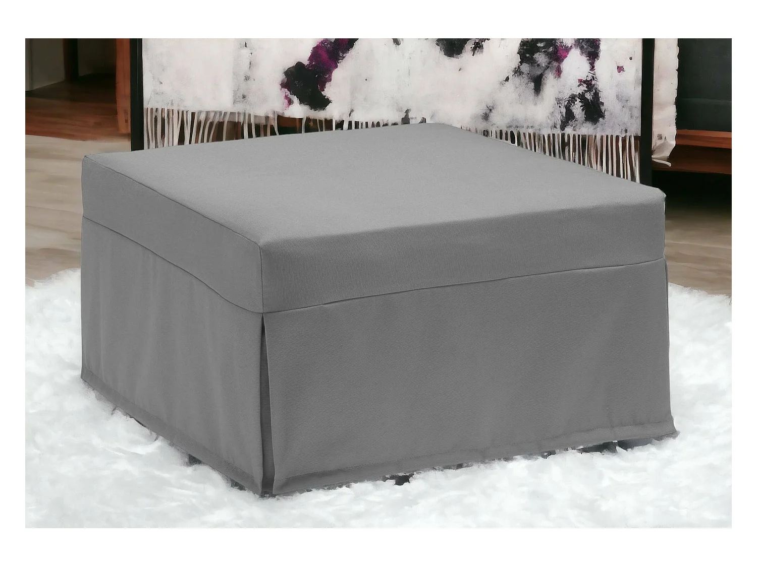 Lit pliant Ancilla, Pouf transformable en lit simple, Pouf de salon en tissu, 100% Made in Italy, 80x80h45 cm, Gris