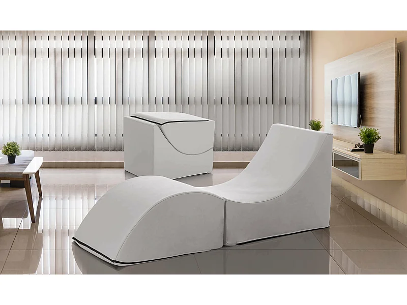 Lit pliant Andreina, Pouf transformable en lit simple, Méridienne en éco-cuir, 100% Made in Italy, 130x50h50 cm, Blanc