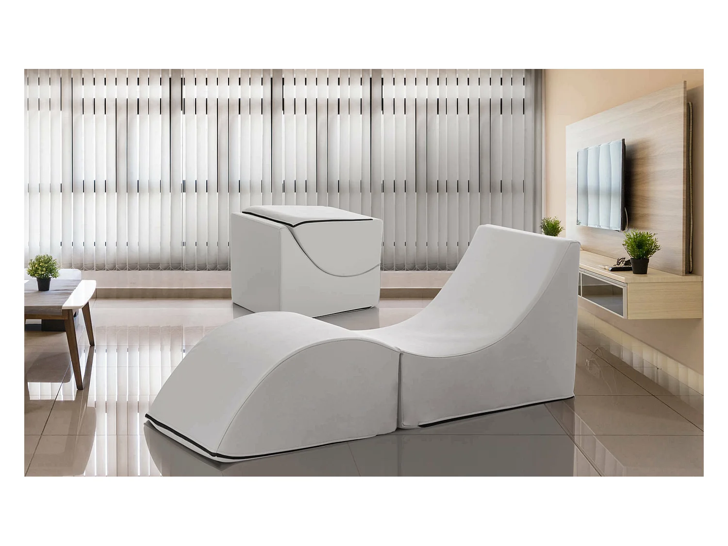 Lit pliant Andreina, Pouf transformable en lit simple, Méridienne en éco-cuir, 100% Made in Italy, 130x50h50 cm, Blanc