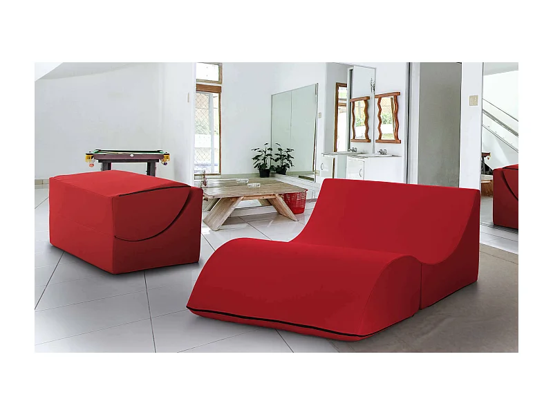 Annabella Klappbett, Hocker, der in ein Doppelbett umgewandelt werden kann, Chaiselongue aus Öko-Leder, 100 % Made in Italy, 100 x 200 x 70 cm, Rot