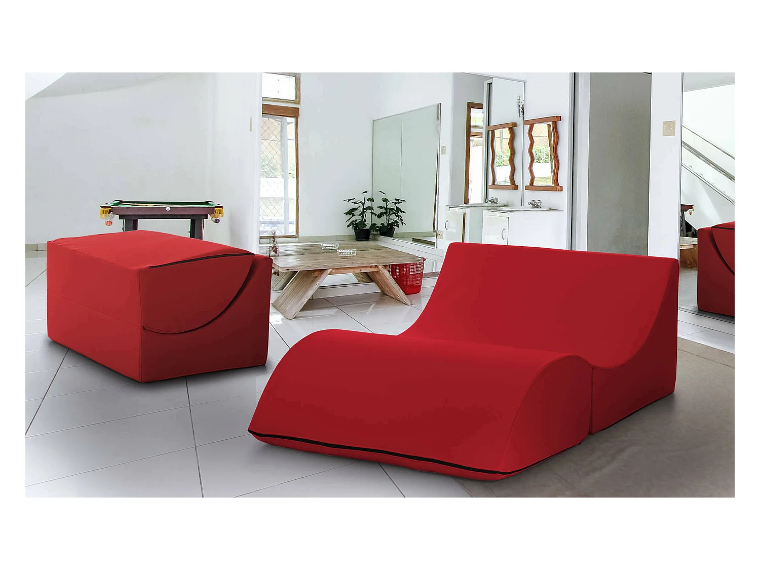 Lit pliant Annabella, Pouf convertible en lit double, Méridienne en éco-cuir, 100% Made in Italy, 100x200h70 cm, Rouge