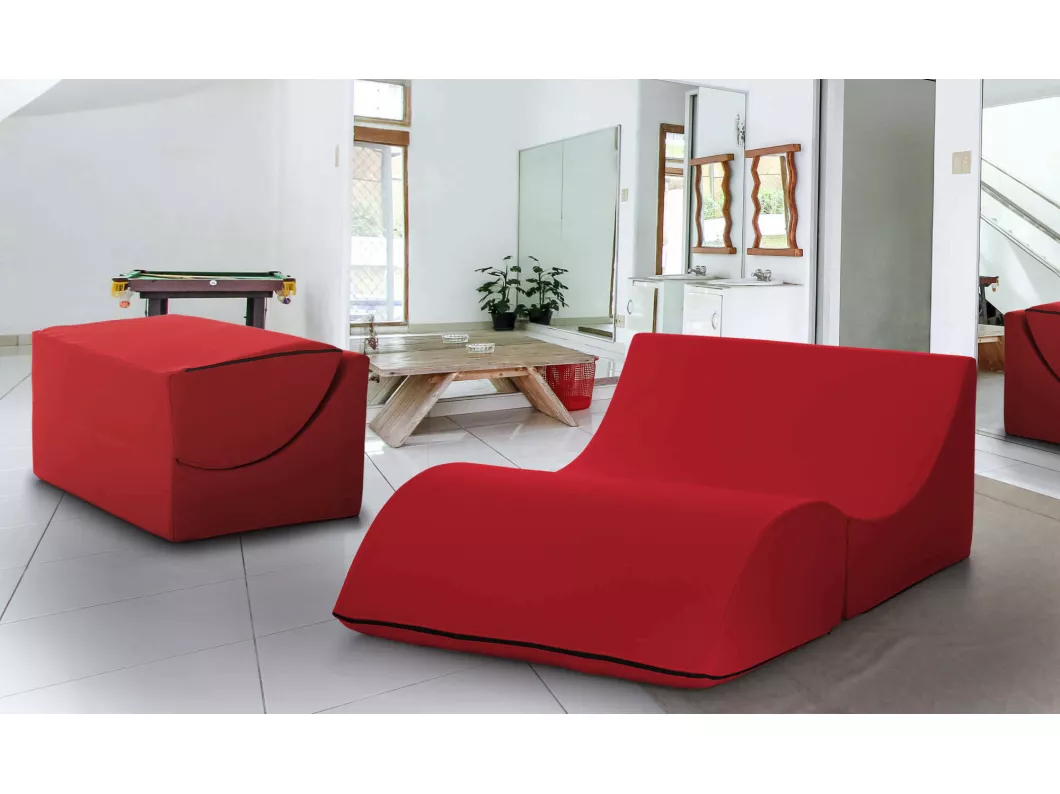 Kauf Unique Annabella Klappbett, Hocker, der in ein Doppelbett umgewandelt werden kann, Chaiselongue aus Öko-Leder, 100 % Made in Italy, 100 x 200 x 70 cm, Rot