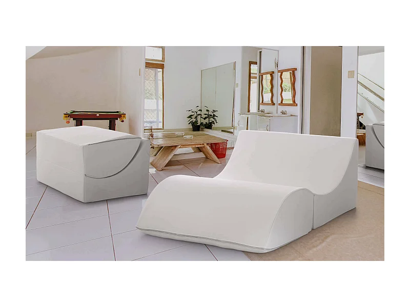 Lit pliant Annabella, Pouf transformable en lit double, Méridienne en éco-cuir, 100% Made in Italy, 100x200h70 cm, Blanc
