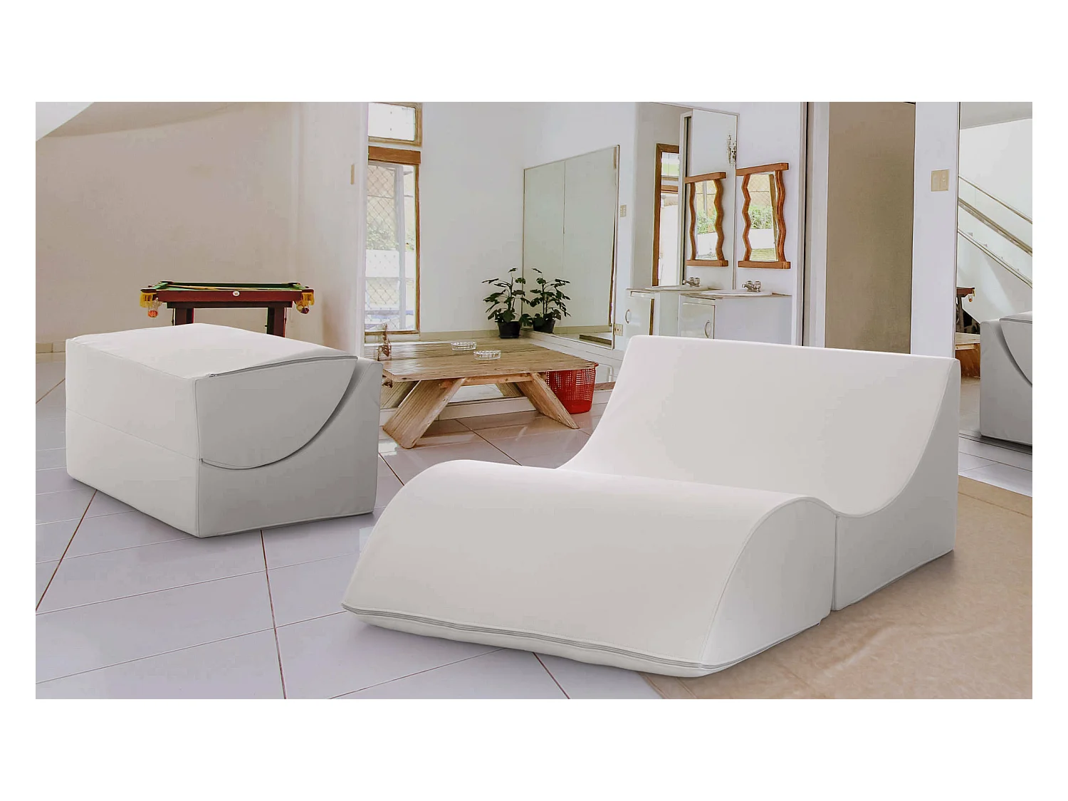 Lit pliant Annabella, Pouf transformable en lit double, Méridienne en éco-cuir, 100% Made in Italy, 100x200h70 cm, Blanc