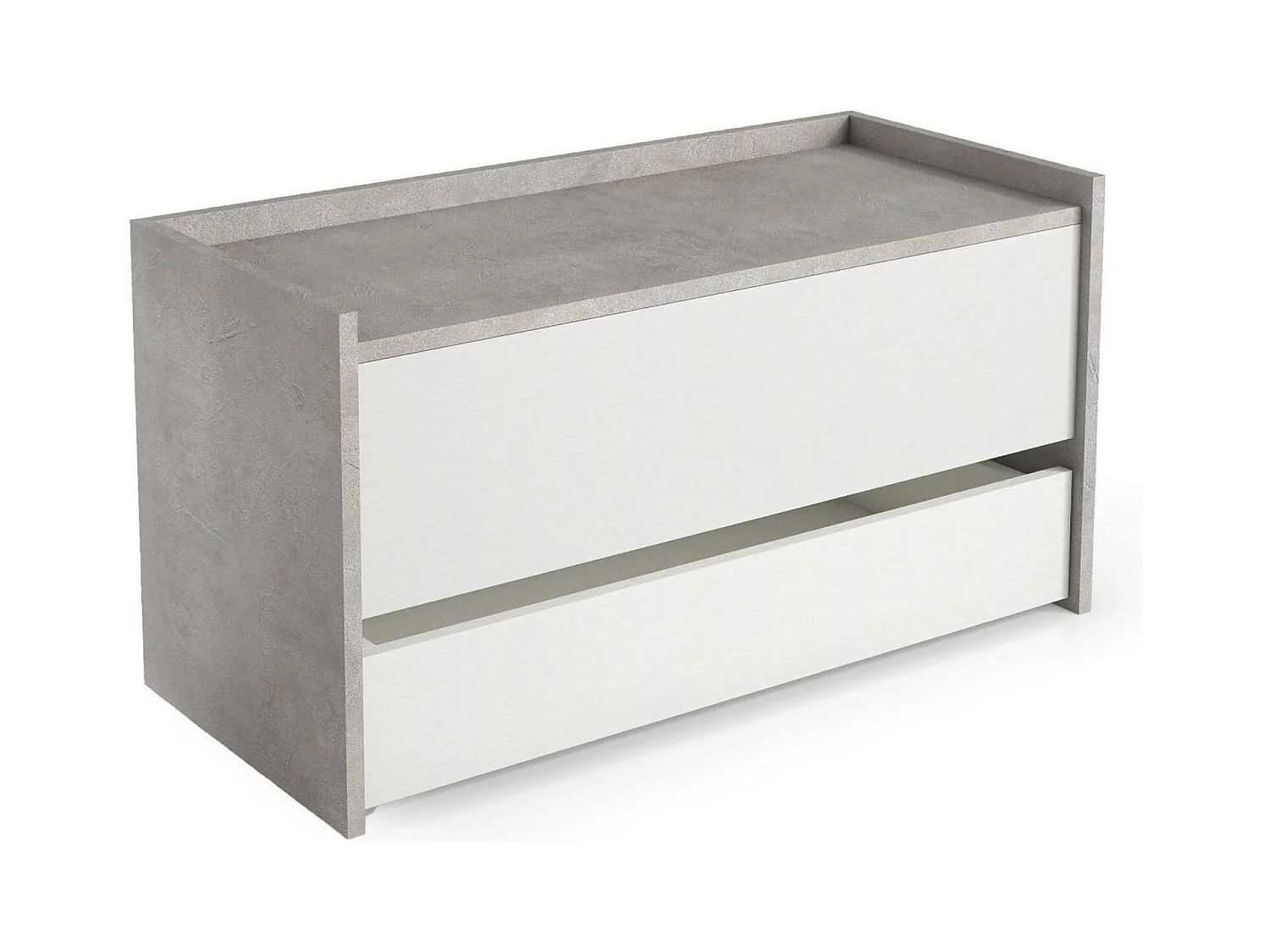 Lantana-kist, Modern entreemeubel met schoenenrek, Kofferbak met twee containers, 100% Made in Italy, 90x40h46 cm, Wit en Cement