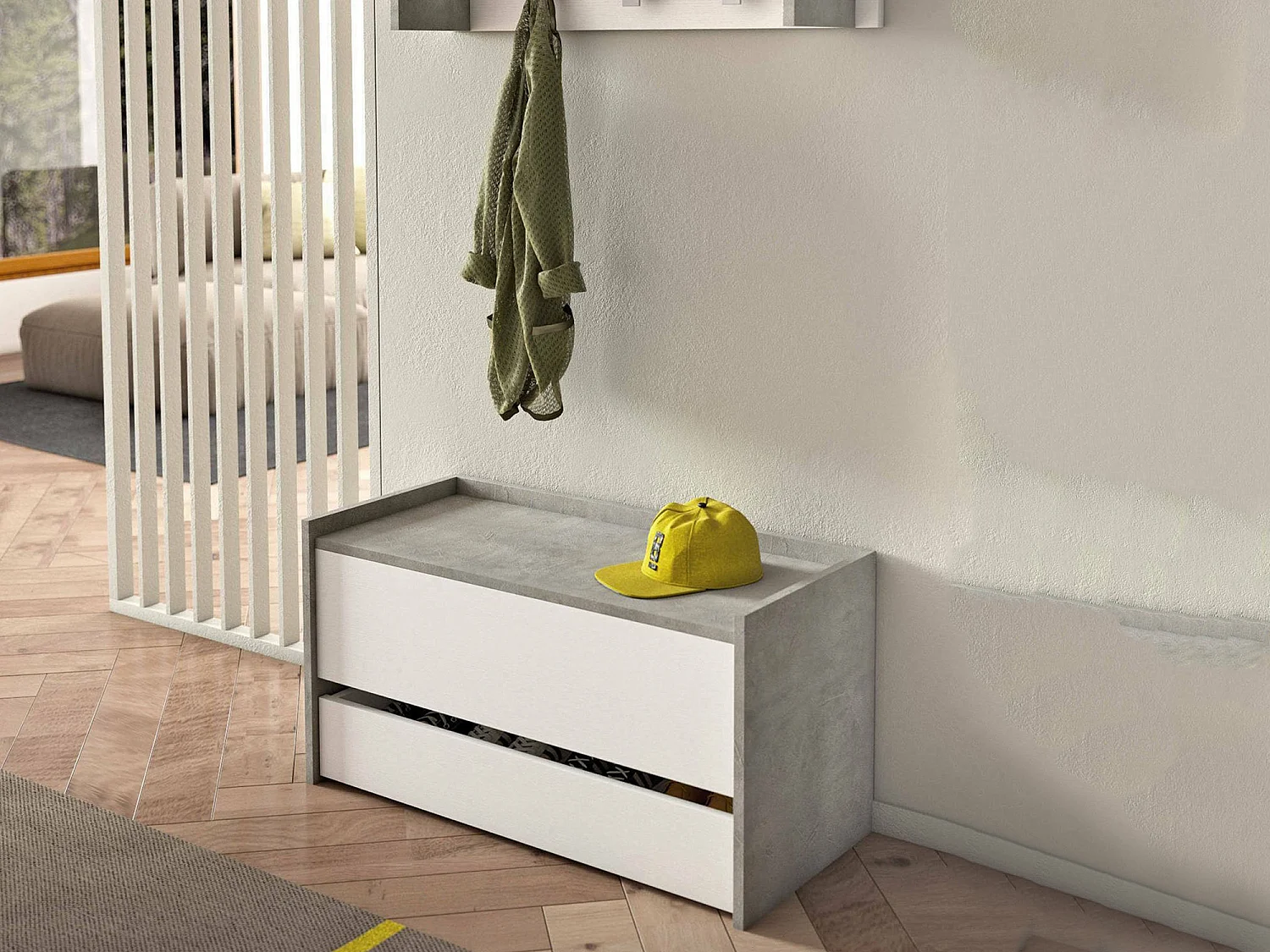 Dmora Cassapanca Lantana 40x90x46h cm Bianco Cemento Colore Struttura Grigio, Made in Italy