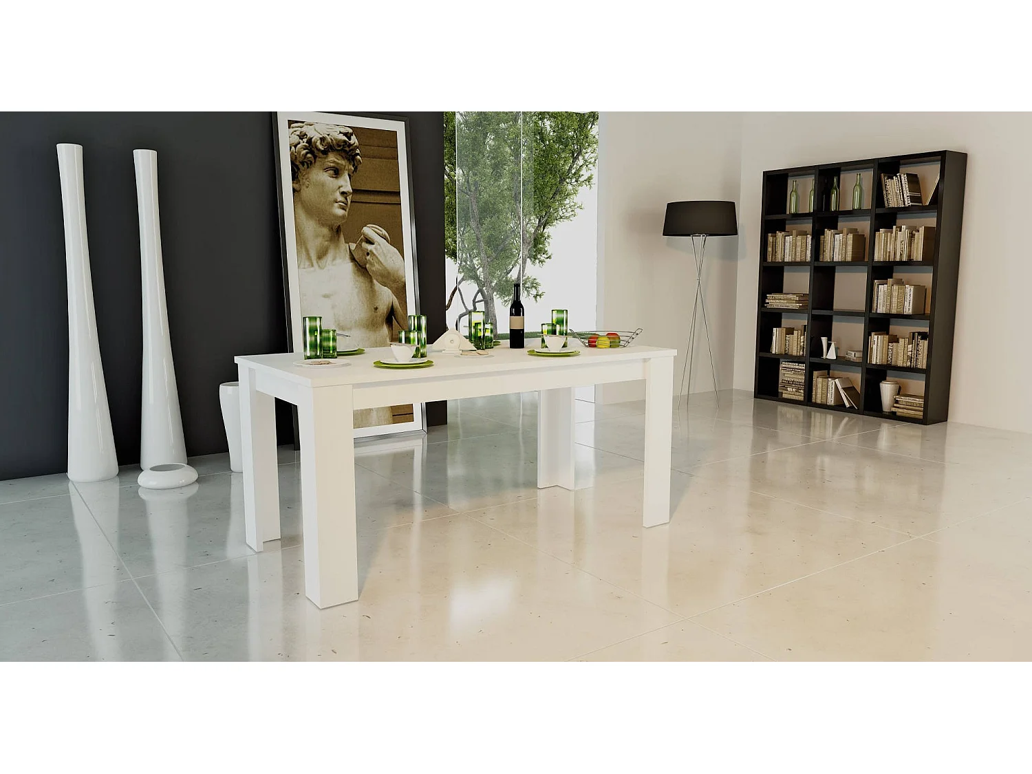 Ausziehbarer Tisch Natan, ausziehbare Konsole für bis zu 12 Sitzplätze, ausziehbare Konsole 100 % Made in Italy, 160/210 x 90 x 75 cm, glänzend weiÃŸe Lärche