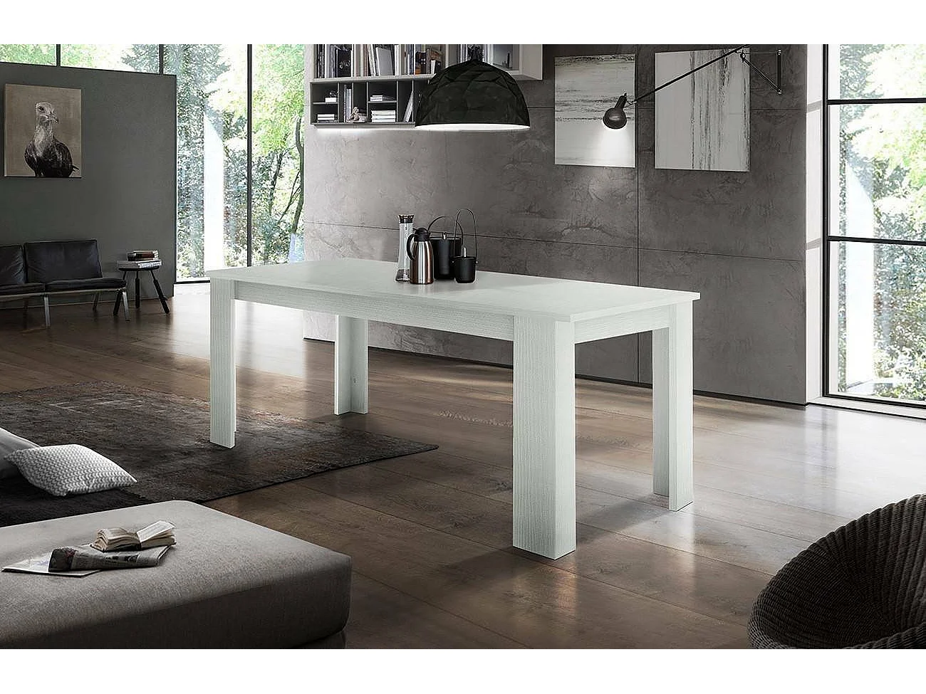 Table extensible Natan, Console extensible jusqu'à 12 places, Console extensible 100% Made in Italy, 160/210x90h75 cm, Mélèze blanc brillant