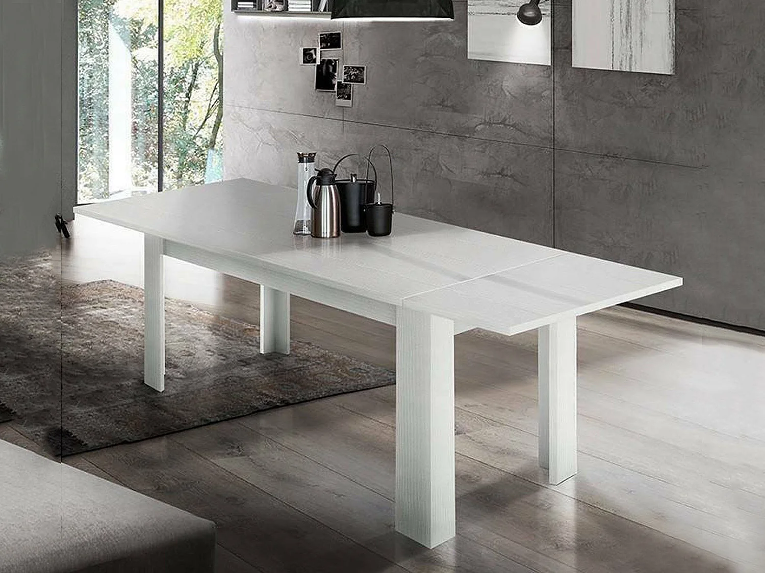 Ausziehbarer Tisch Natan, ausziehbare Konsole für bis zu 12 Sitzplätze, ausziehbare Konsole 100 % Made in Italy, 160/210 x 90 x 75 cm, glänzend weiÃŸe Lärche