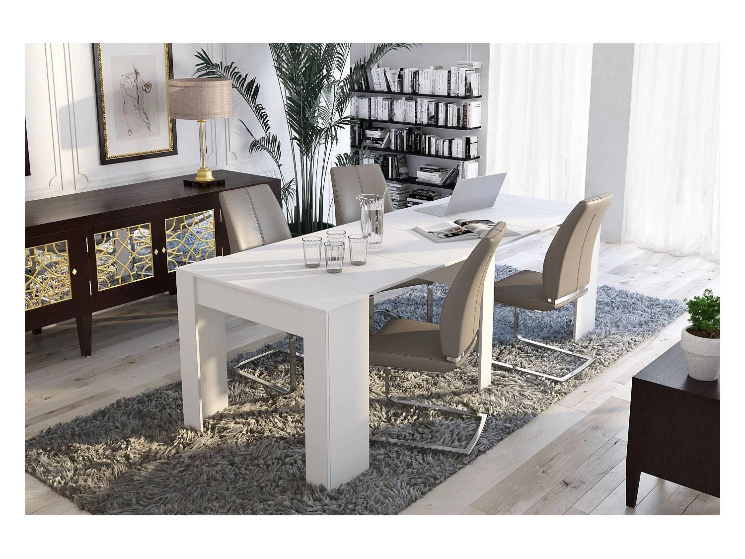 Table console à rallonge Alberique, Table avec rallonges, Console polyvalente, Table à manger extensible jusqu'à 10 places, 90/237x51h78 cm, Blanc
