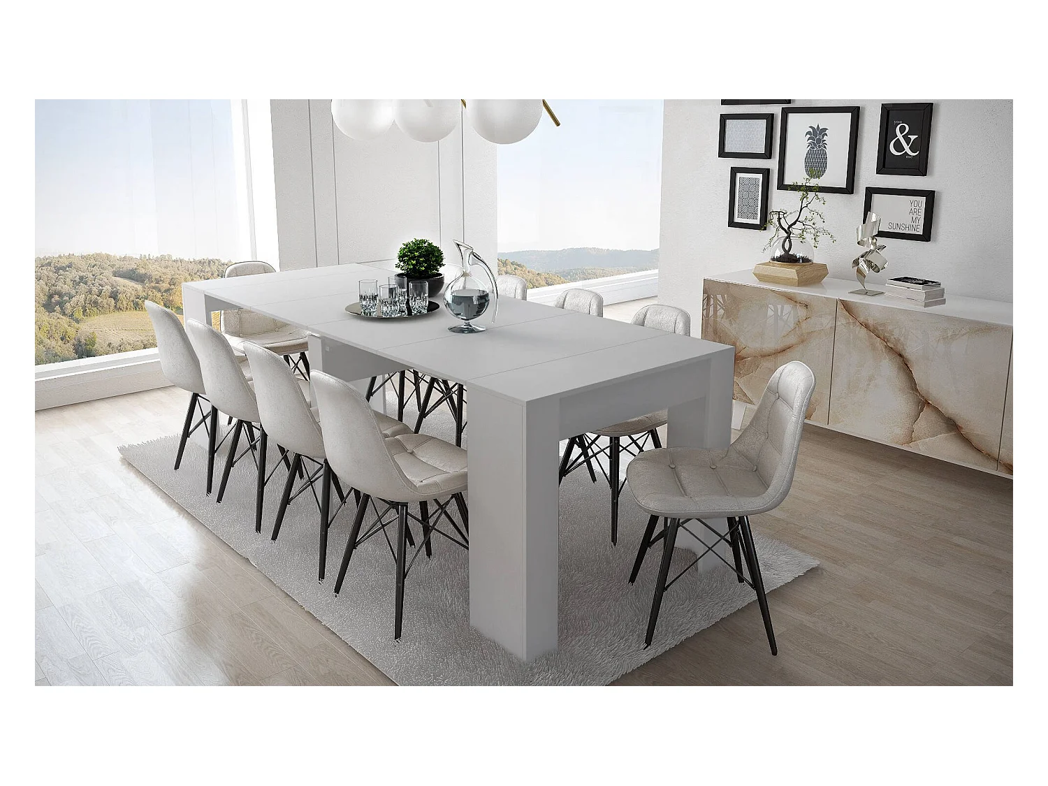 Table console à rallonge Alberique, Table avec rallonges, Console polyvalente, Table à manger extensible jusqu'à 10 places, 90/237x51h78 cm, Blanc