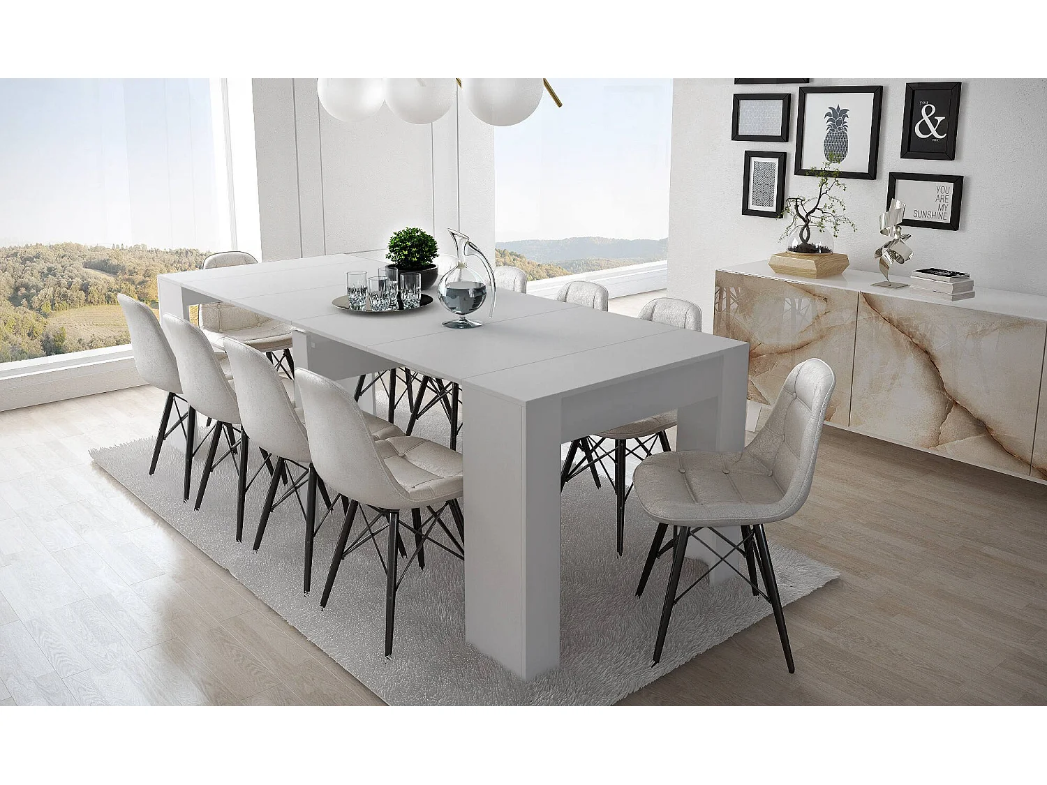 Table console à rallonge Alberique, Table avec rallonges, Console polyvalente, Table à manger extensible jusqu'à 10 places, 90/237x51h78 cm, Blanc