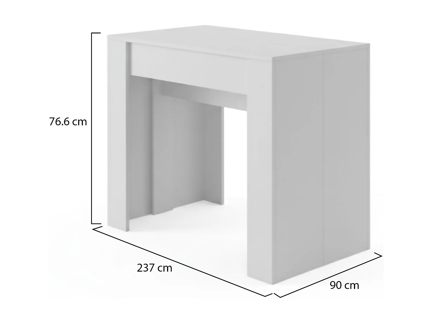 Table console à rallonge Alberique, Table avec rallonges, Console polyvalente, Table à manger extensible jusqu'à 10 places, 90/237x51h78 cm, Blanc