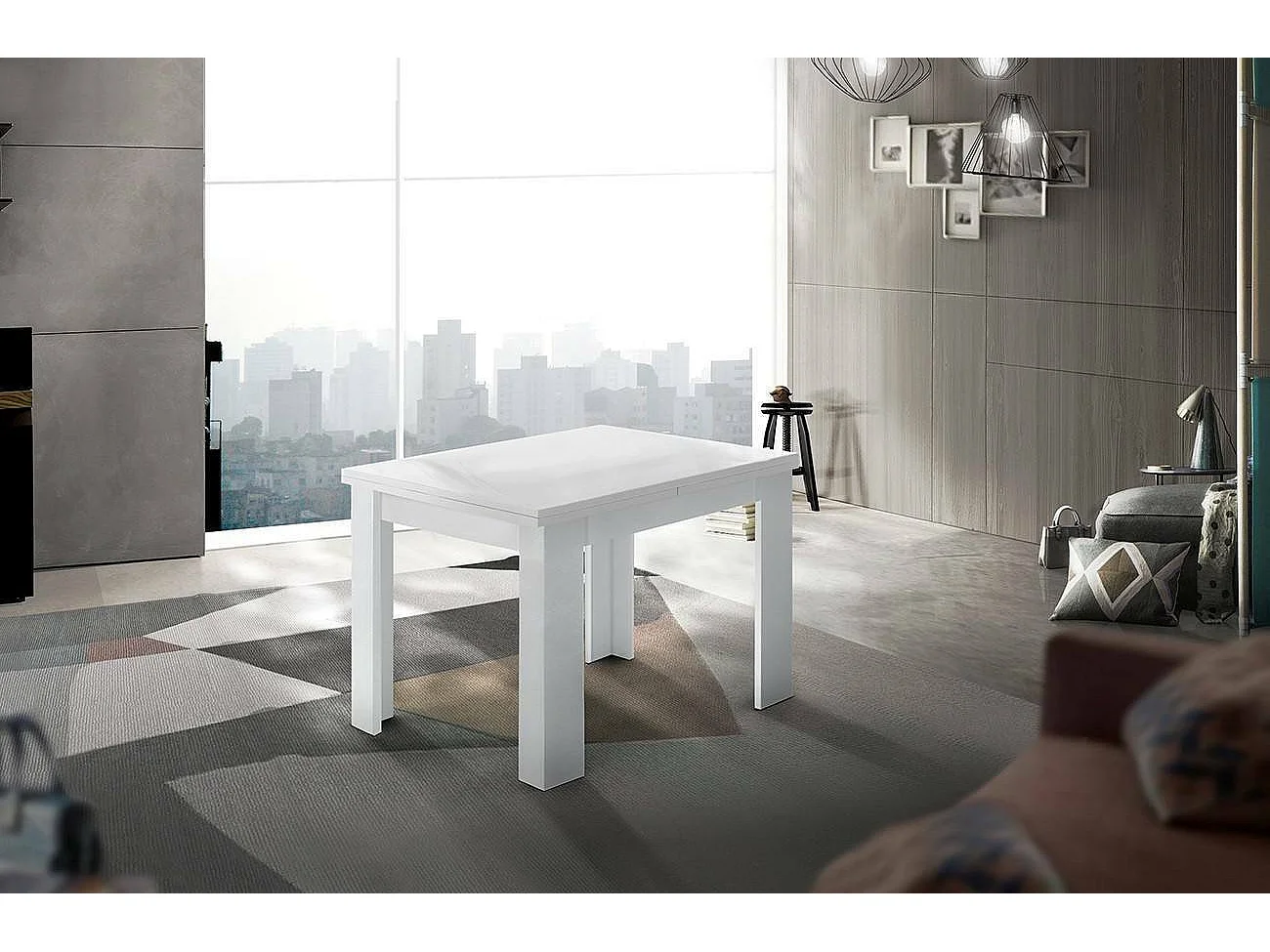 Otto uitschuifbare tafel, Extra keukenconsole, Uitschuifbare tafel, 100% Made in Italy, 90x90h75 cm, Glanzend wit