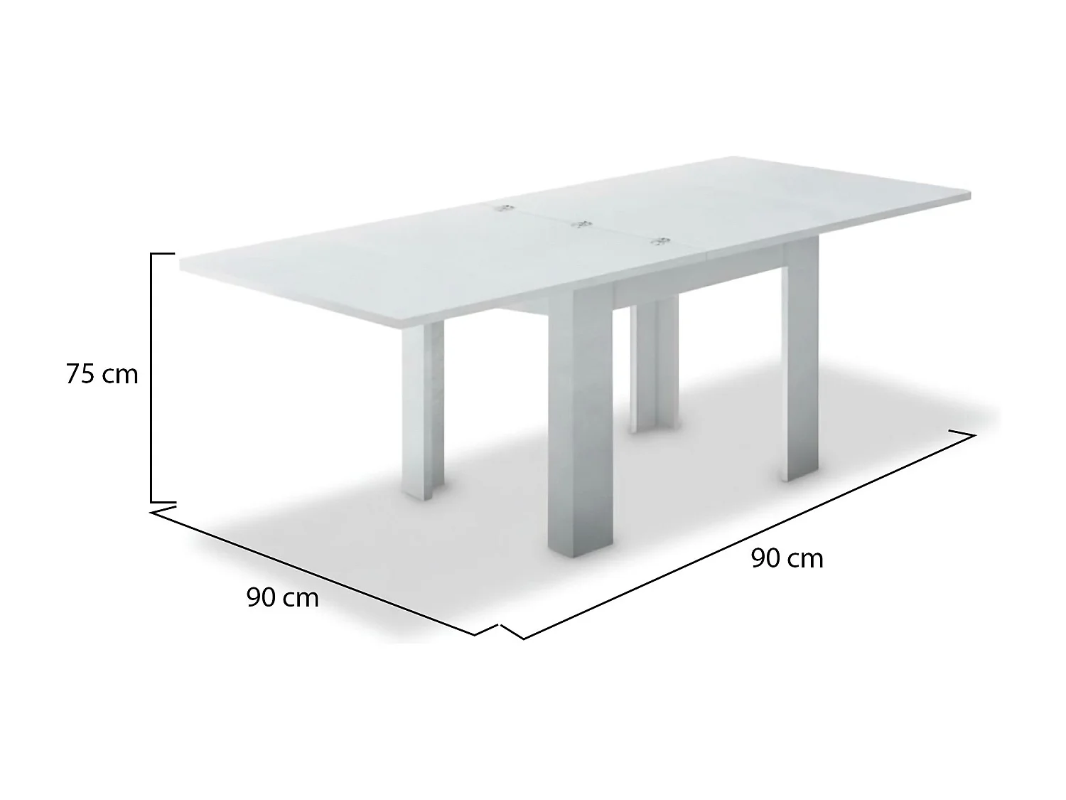 Otto uitschuifbare tafel, Extra keukenconsole, Uitschuifbare tafel, 100% Made in Italy, 90x90h75 cm, Glanzend wit