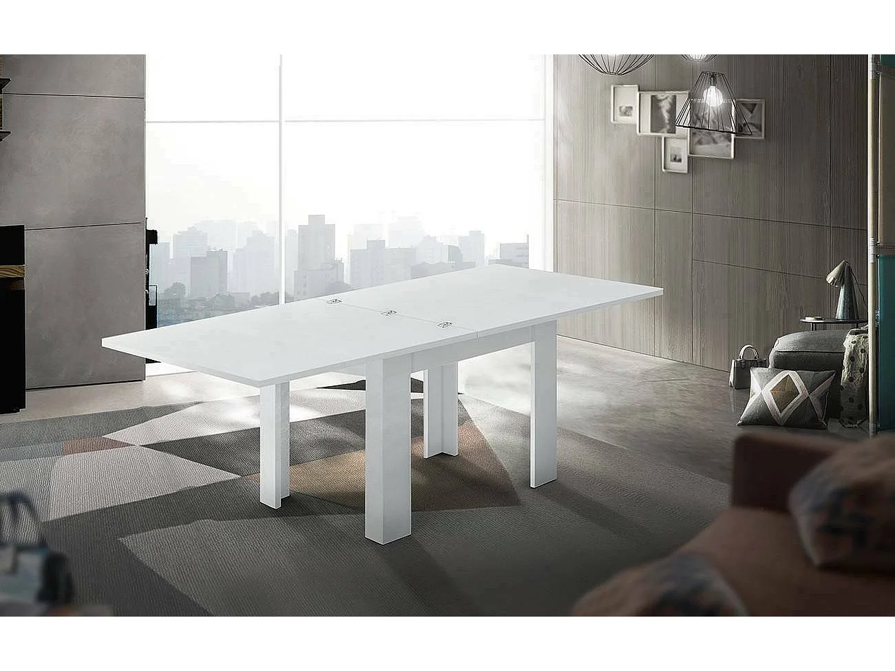 Dmora Uitschuifbare Tafel Otto 90x90x75 cm, Glanzend Wit, 8 Zitplaatsen, Uitklapsysteem Made in Italy