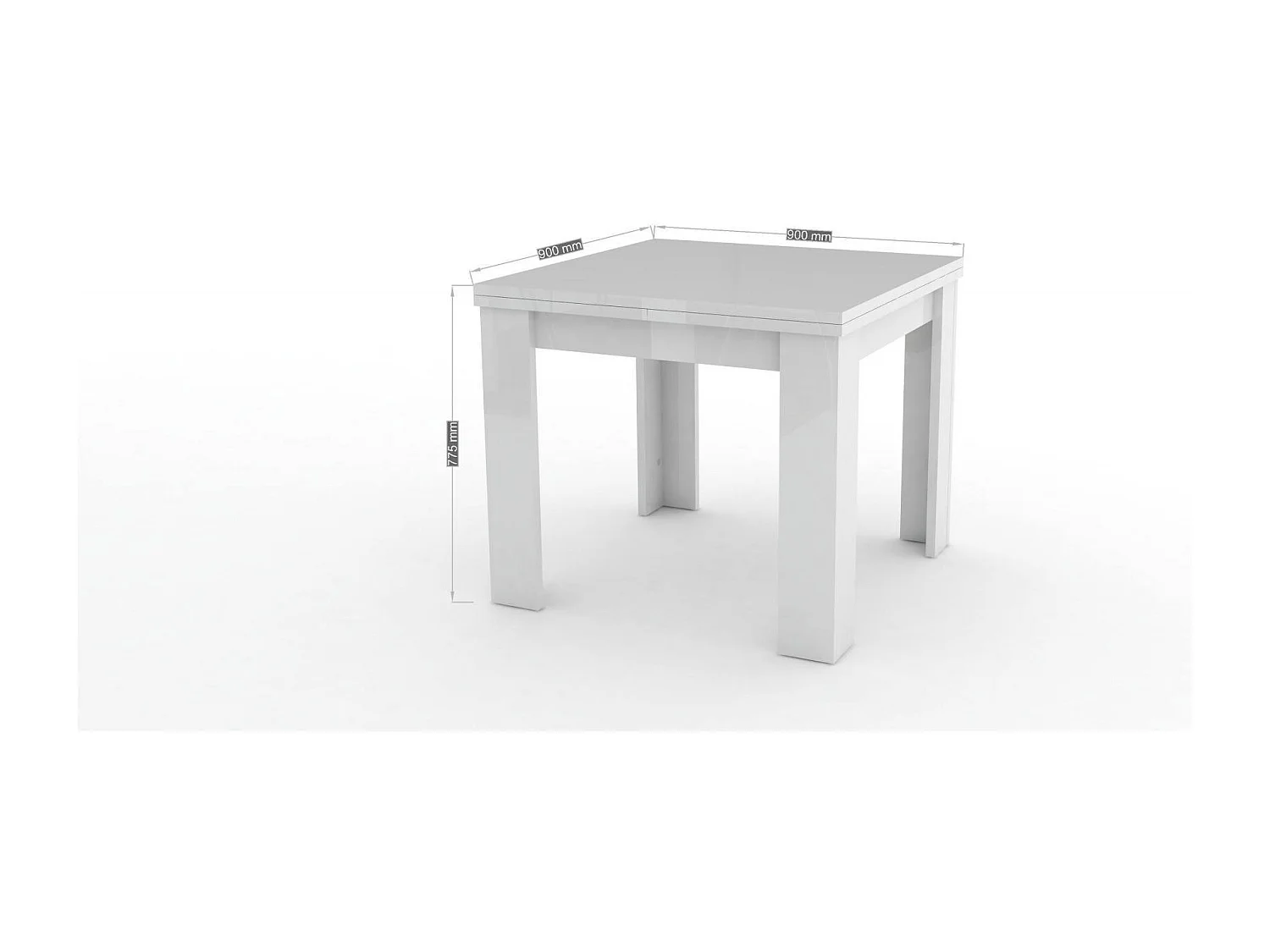 Dmora Uitschuifbare Tafel Otto 90x90x75 cm, Glanzend Wit, 8 Zitplaatsen, Uitklapsysteem Made in Italy