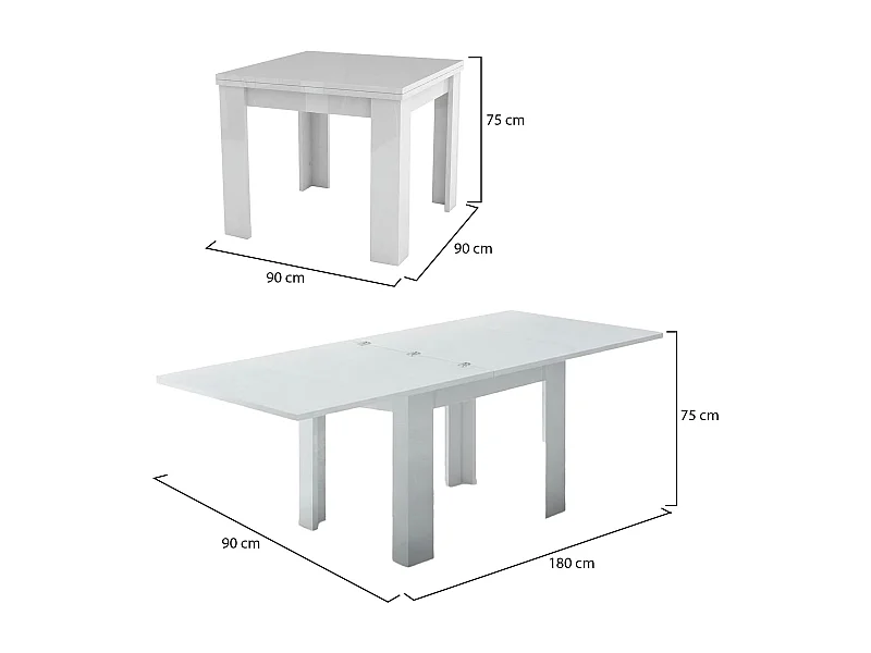 Table extensible Otto, Console auxiliaire de cuisine, Table extensible, 100% Made in Italy, 90x90h75 cm, Blanc brillant