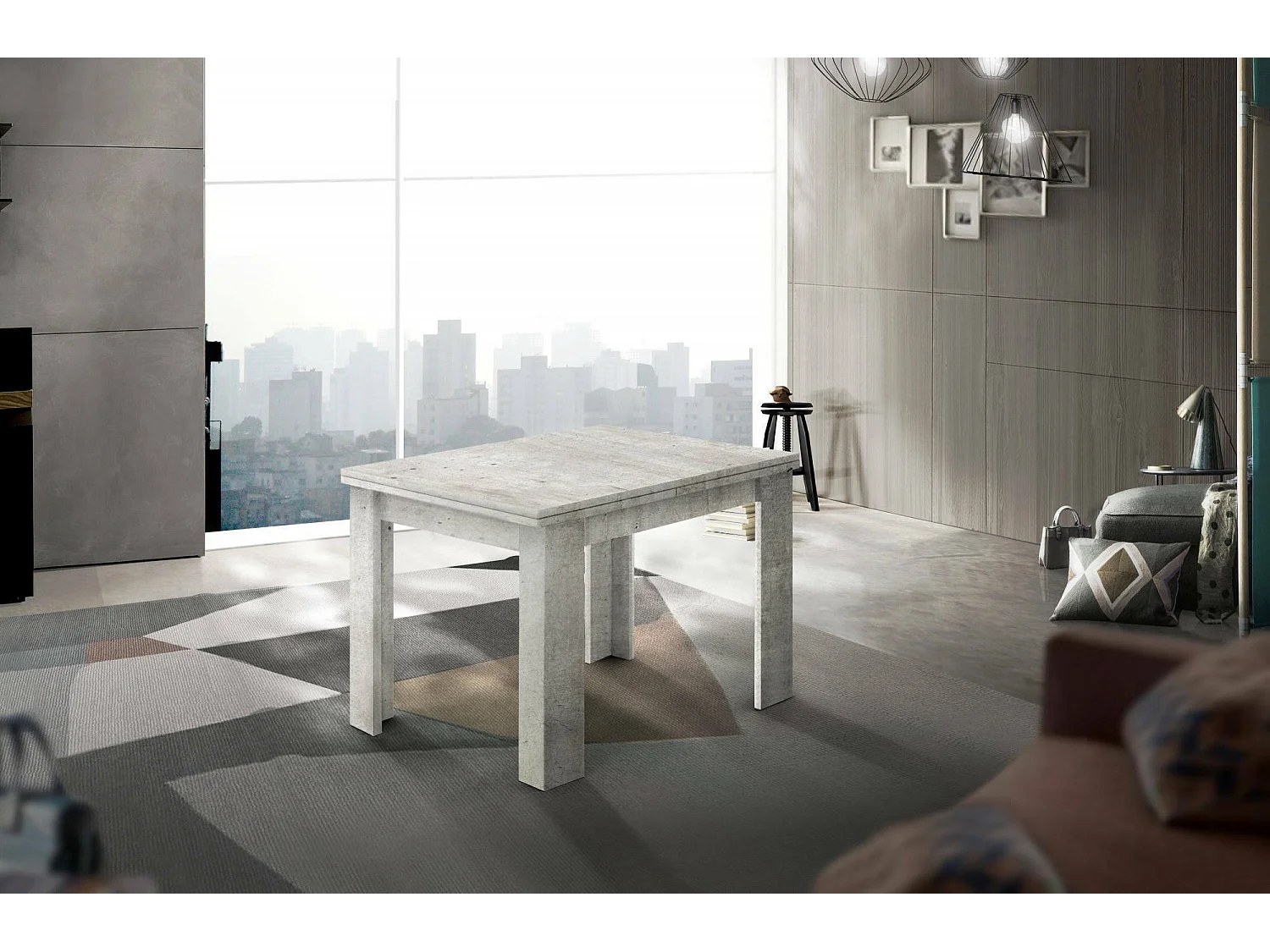 Table extensible Otto, Console auxiliaire de cuisine, Table extensible, 100% Made in Italy, 90x90h75 cm, Ciment