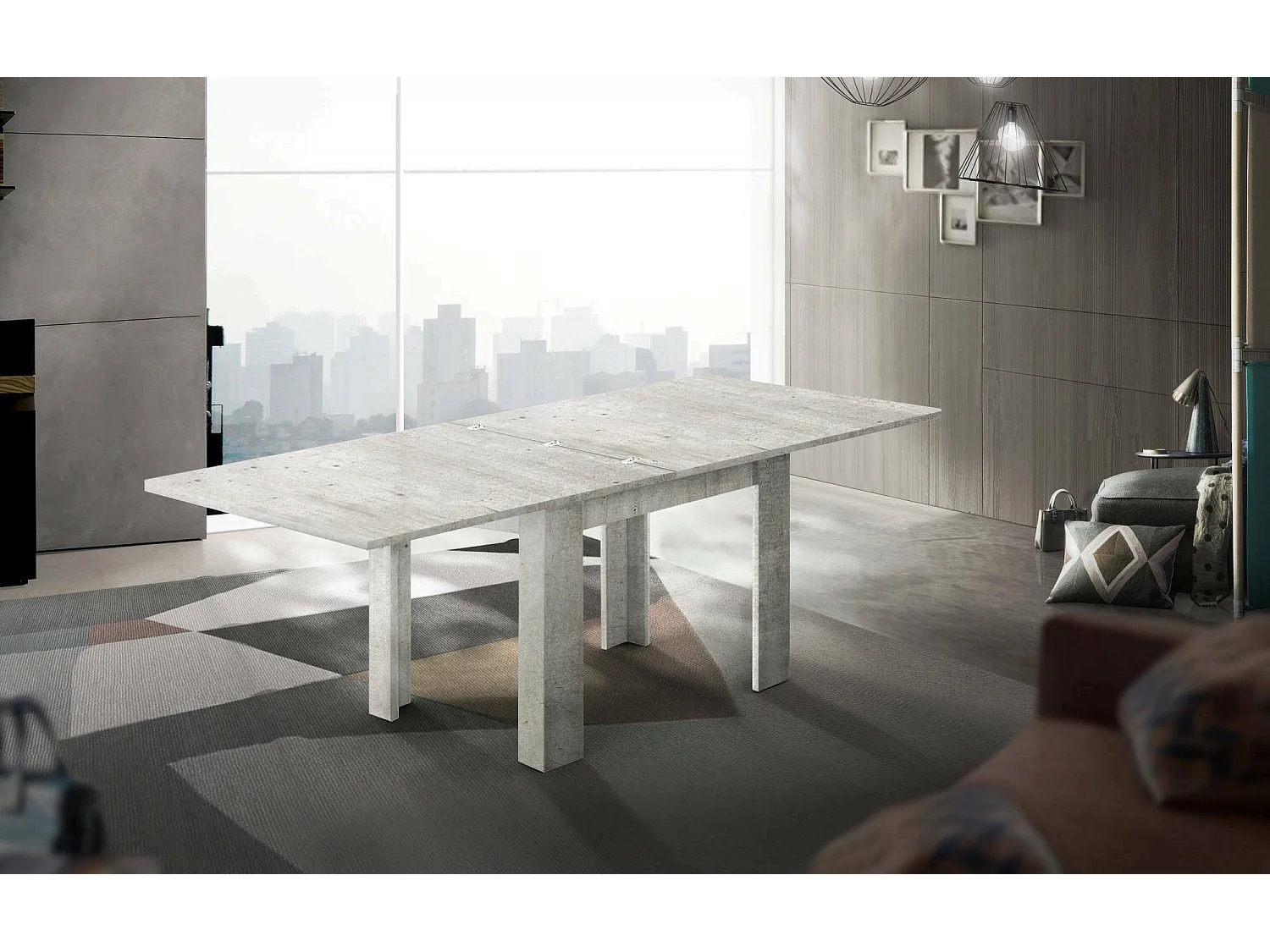 Dmora Uitschuifbare Tafel Otto 90x90x75h cm Grijs Cement, 8 Personen, Boekuitbreidingsmechanisme Made in Italy