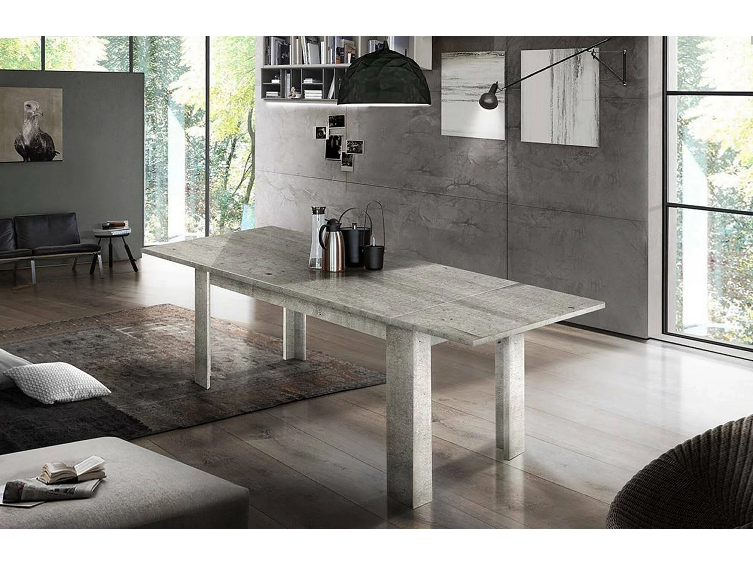 Table extensible Nanni, Console extensible jusqu'à 10 places, Console extensible 100% Made in Italy, 140/190x90h75 cm, Marbre gris