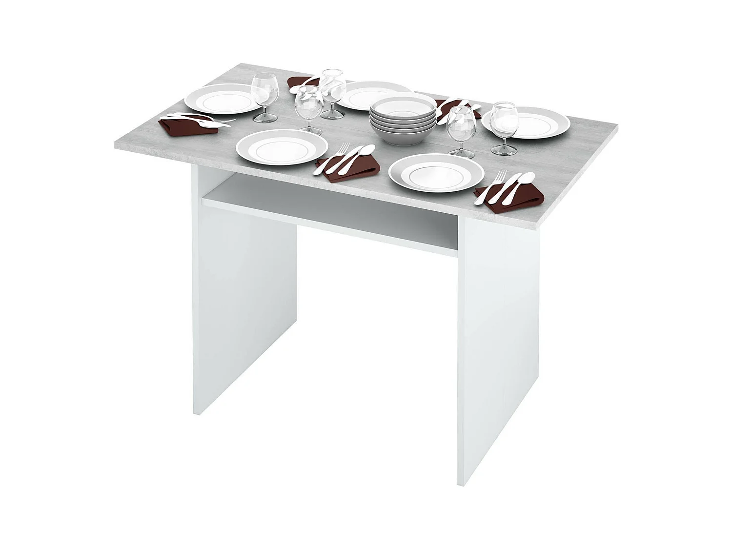 Mesa extensible Garland, Estante extensible con apertura abatible, Mesa consola auxiliar plegable, 120x35h77 cm, Blanco y Cemento