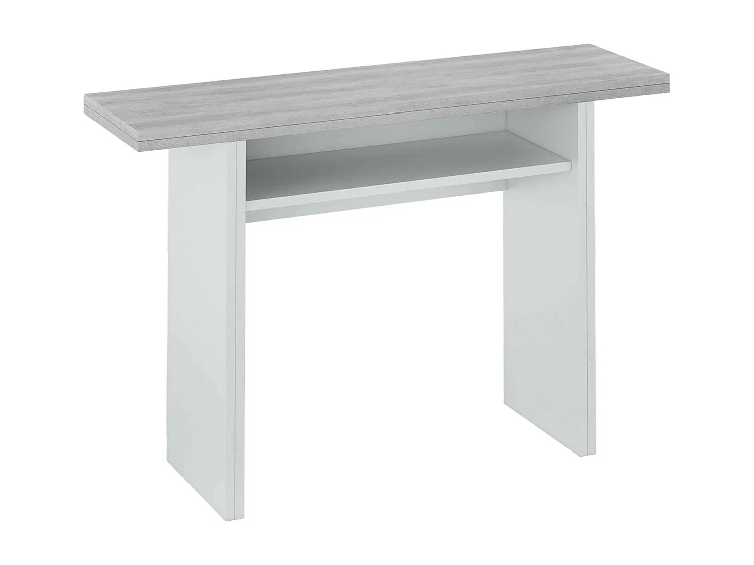 Table extensible Garland, Etagère extensible avec ouverture rabattable, Table console d'appoint pliante, 120x35h77 cm, Blanc et Ciment