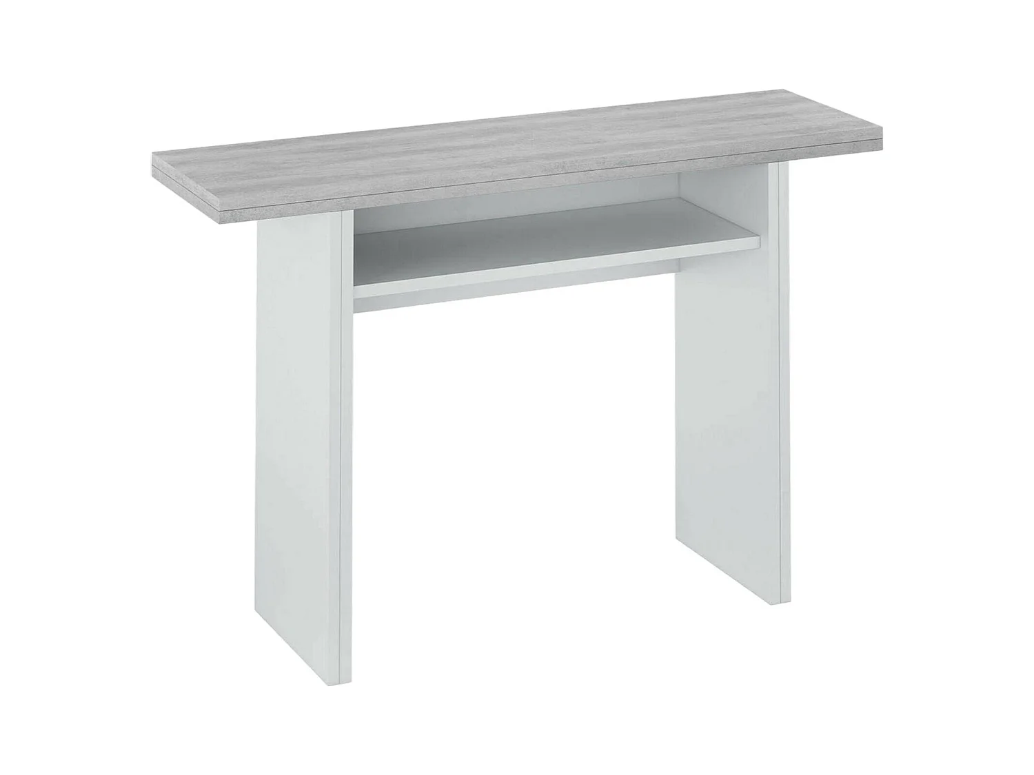 Table extensible Garland, Etagère extensible avec ouverture rabattable, Table console d'appoint pliante, 120x35h77 cm, Blanc et Ciment