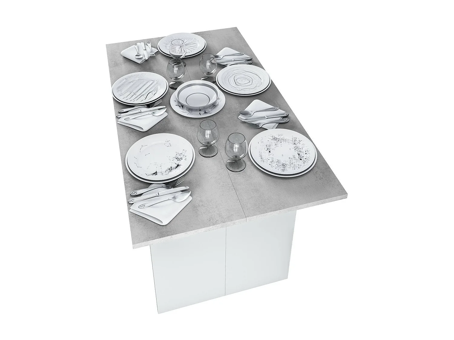 Table extensible Garland, Etagère extensible avec ouverture rabattable, Table console d'appoint pliante, 120x35h77 cm, Blanc et Ciment