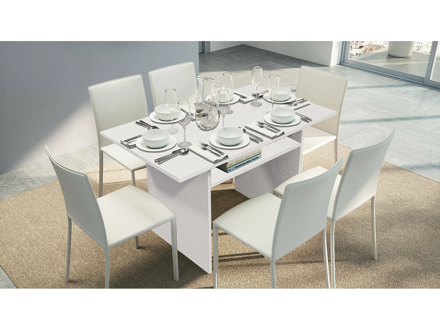Dmora - Consolle allungabile Lavanda, Tavolo da pranzo con apertura a libro, Consolle multiuso allungabile, 100% Made in Italy, 120x70h75 cm, Bianco