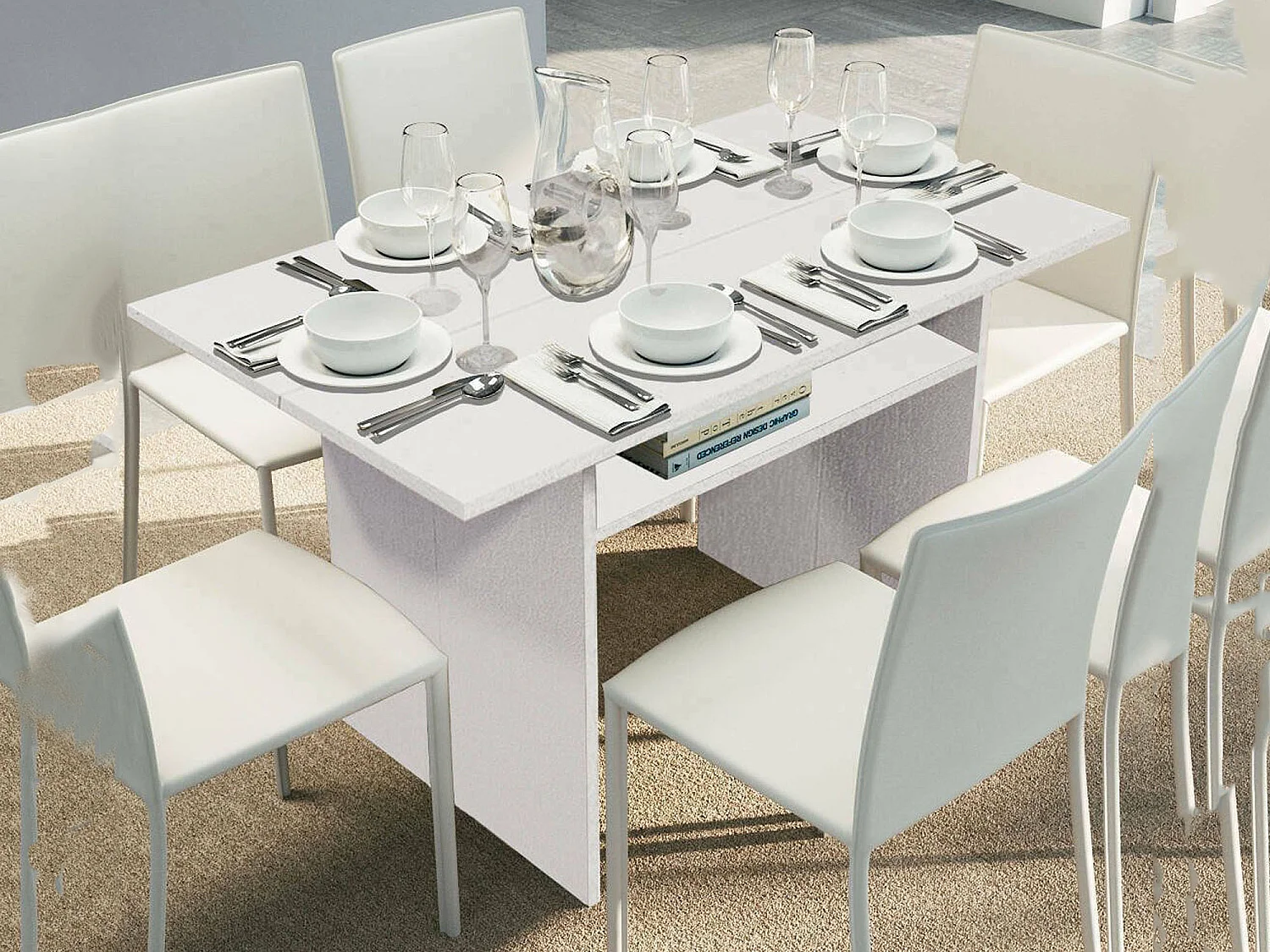 Console extensible lavande, Table à manger avec ouverture pliante, Console polyvalente extensible, 100% Made in Italy, 120x70h75 cm, Blanc