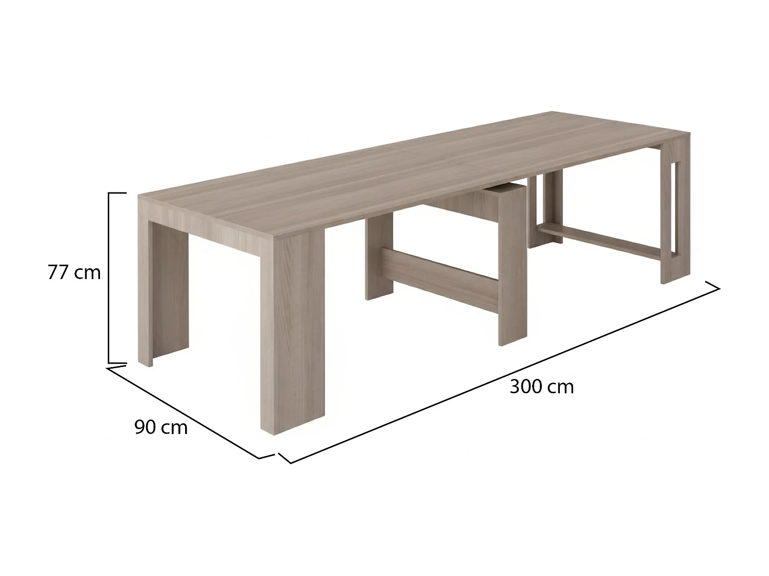 Consola extensível Martino, Consola extensível até 12 lugares, Mesa com suportes de extensão, 100% Fabricado em Itália, 51/300x90h77 cm, Olmo pérola