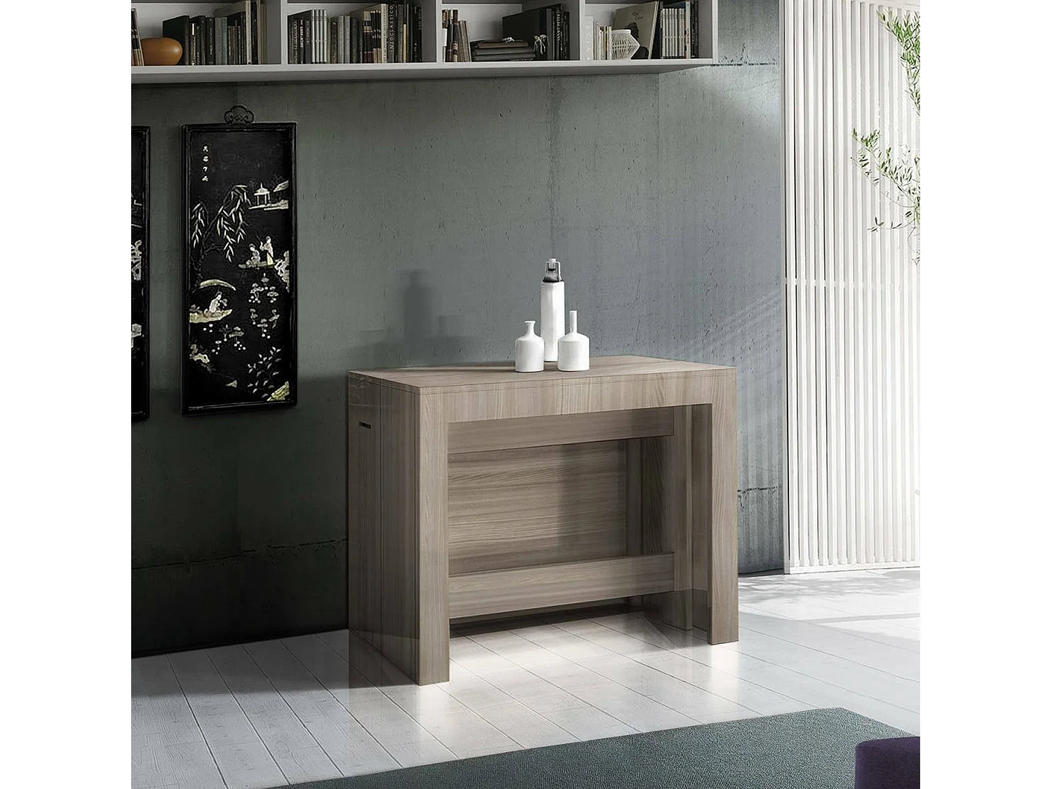 Console extensible Martino, Console extensible jusqu'à 12 places, Table avec supports d'extension, 100% Made in Italy, 51/300x90h77 cm, Orme nacré