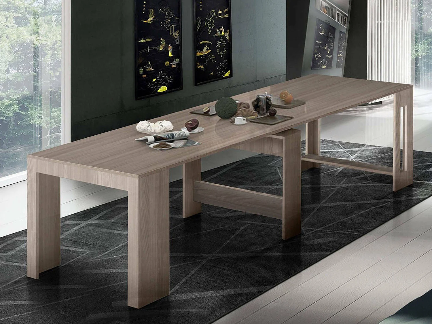 Console extensible Martino, Console extensible jusqu'à 12 places, Table avec supports d'extension, 100% Made in Italy, 51/300x90h77 cm, Orme nacré