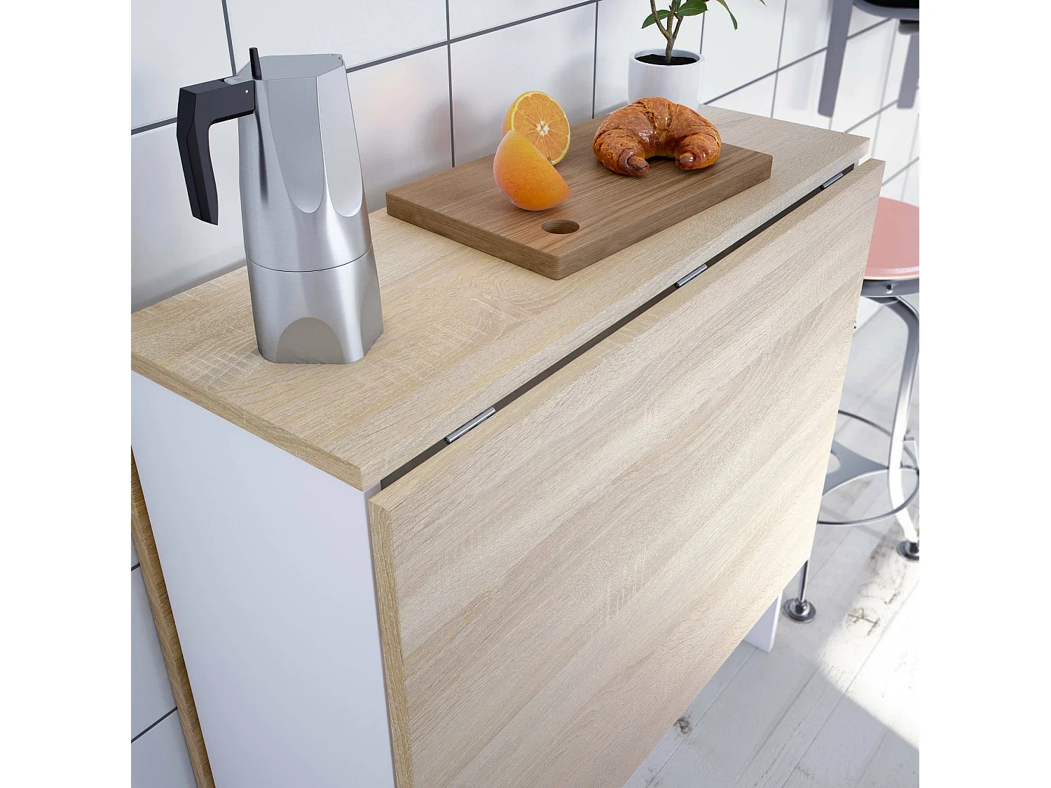 Mesa extensível Toledo, Mesa de jantar dobrável com tampo dobrável, Mesa auxiliar dobrável, 31x77h78 cm, Branco e Carvalho