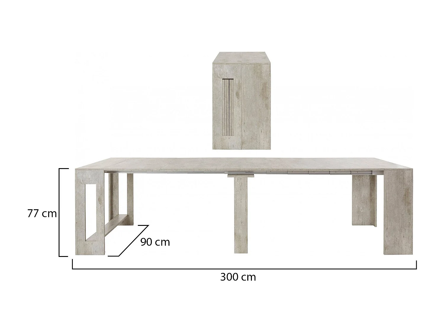 Console extensible Martino, Console extensible jusqu'à 12 places, Table avec supports d'extension, 100% Made in Italy, 51/300x90h77 cm, Marbre gris