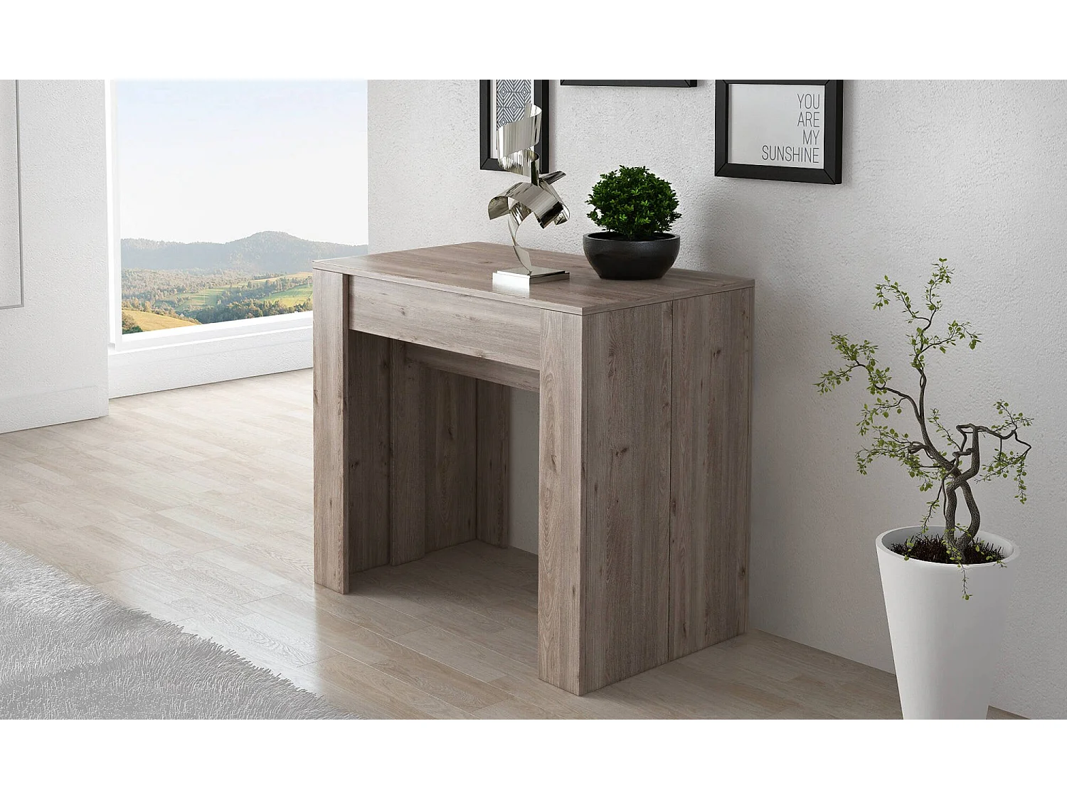 Table console à rallonge Alberique, Table avec rallonges, Console polyvalente, Table à manger extensible jusqu'à 10 places, 90/237x51h78 cm, Chêne