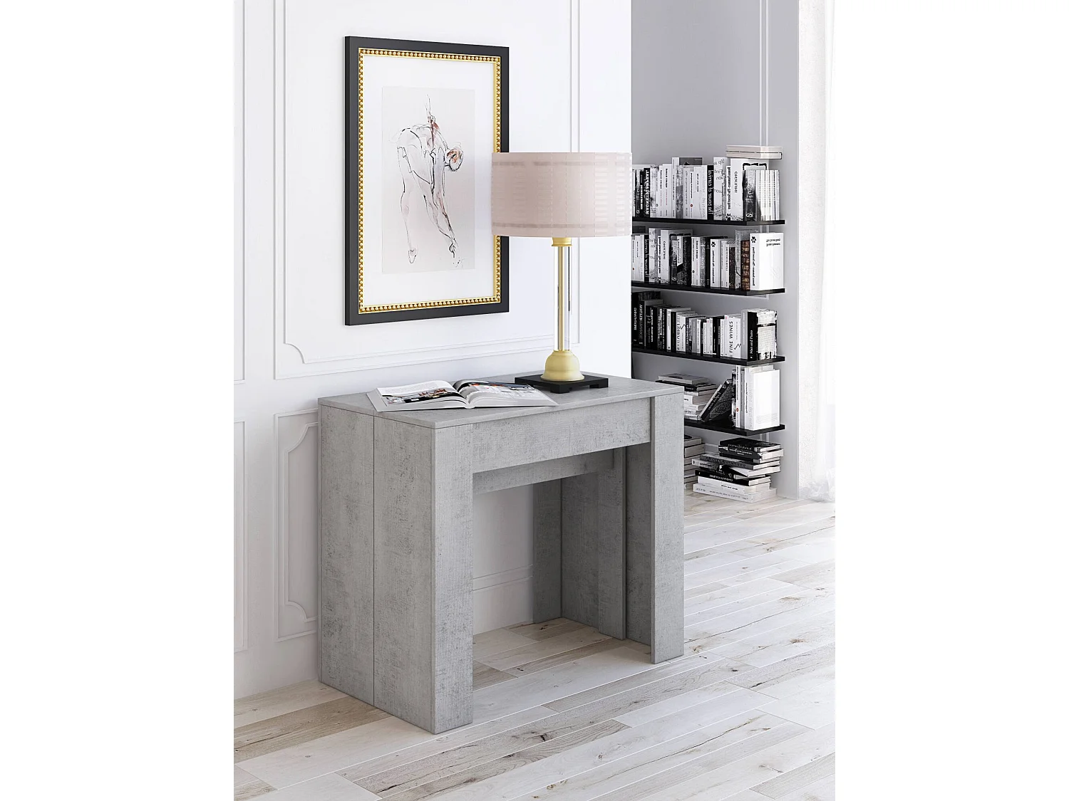 Table console à rallonge Alberique, Table avec rallonges, Console polyvalente, Table à manger extensible jusqu'à 10 places, 90/237x51h78 cm, Ciment